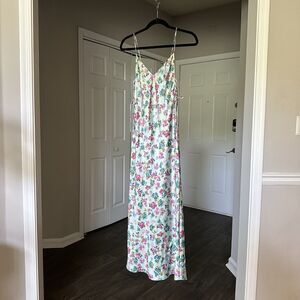 ZARA Romantic Floral Print Midi Side-Tie Satin Slip Dress XS Baby Blue